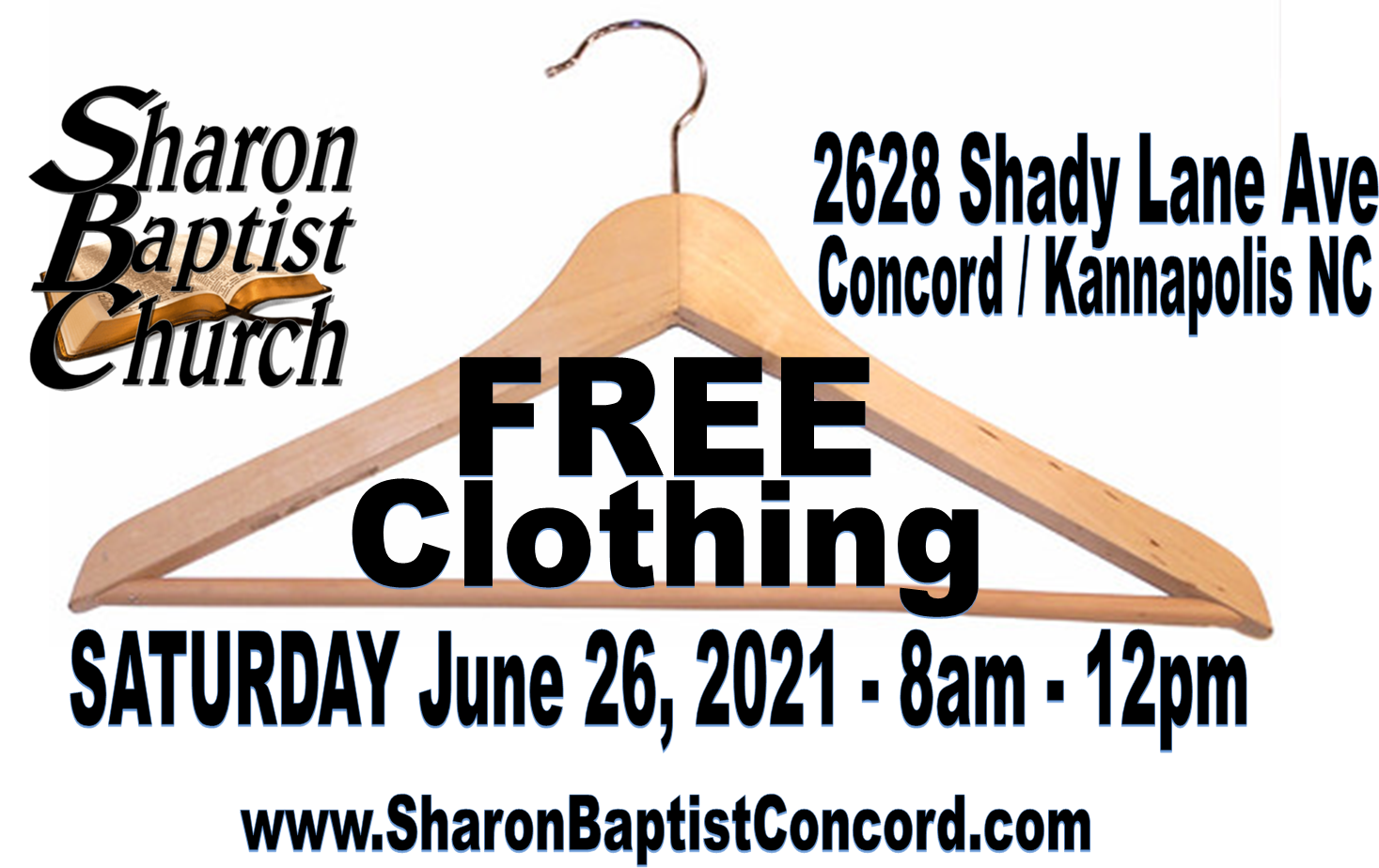 FREE Clothing for those in need on Saturday, June 26, 2021 from 8am to 12pm at Sharon Baptist Concord / Kannapolis NC